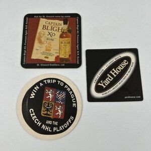Yard House Brewery House , Czechvar Beer, Captain Bligh XO Rum - 3 Coasters